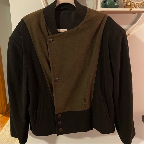 Maurizio Bonas Vintage Italy Green Black Shoulder Pads Bomber Coat Size 50 Large - Picture 3 of 12